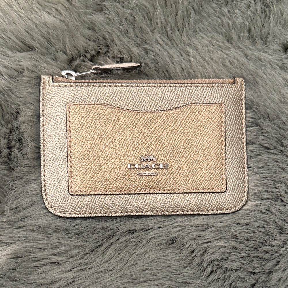 Coach Metallic Rose Gold Zip Card Case